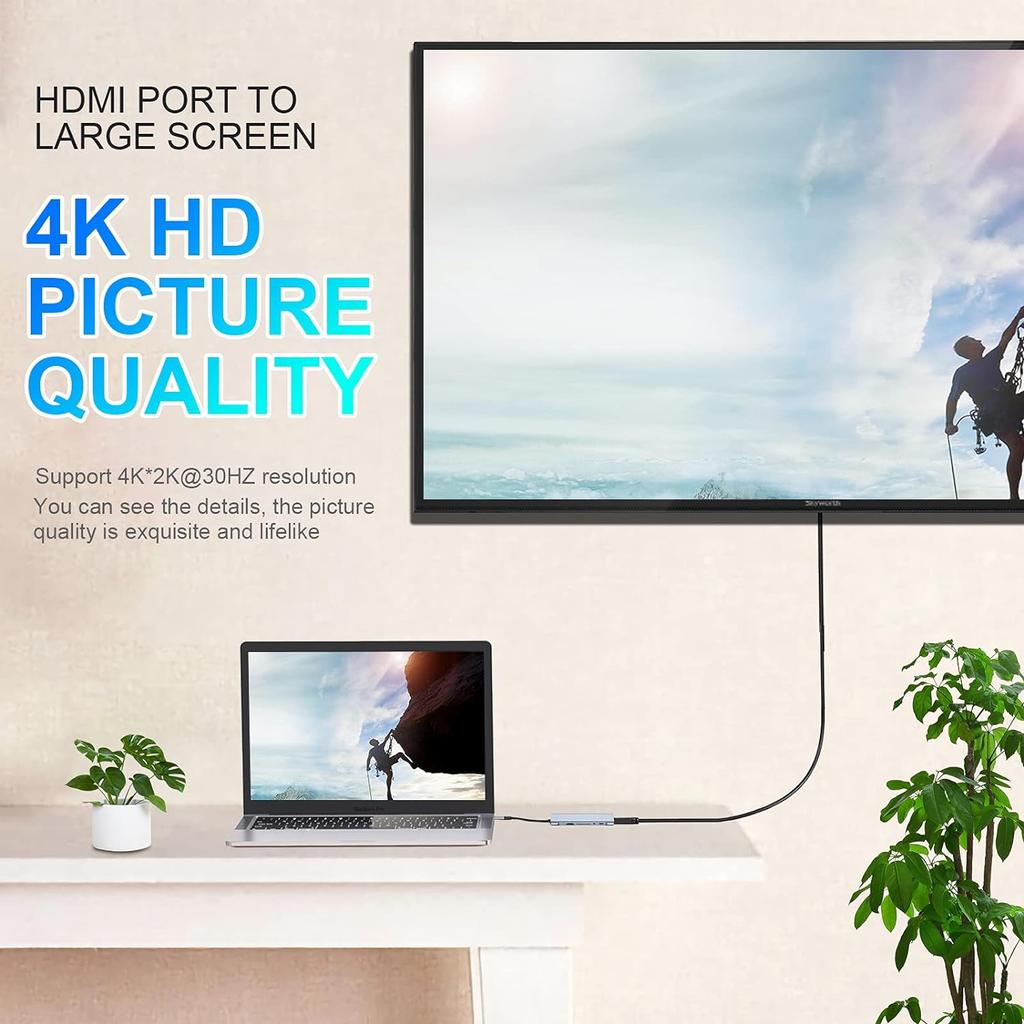 USB C HUB, USB C адаптер Dongle с 4K HDMI/VGA/Type C PD/RJ45/SD/TF кард-ридером для MacBook Pro/Air M1 iPad
