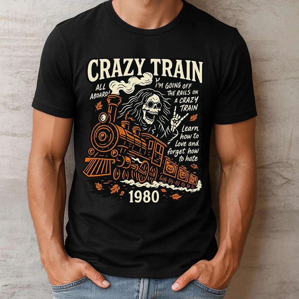 Oz Crazy Train Halloween T Shirt Vintage Rock Band Vintage Top For Everyday Wear Breathable Designer Clothes Stylish