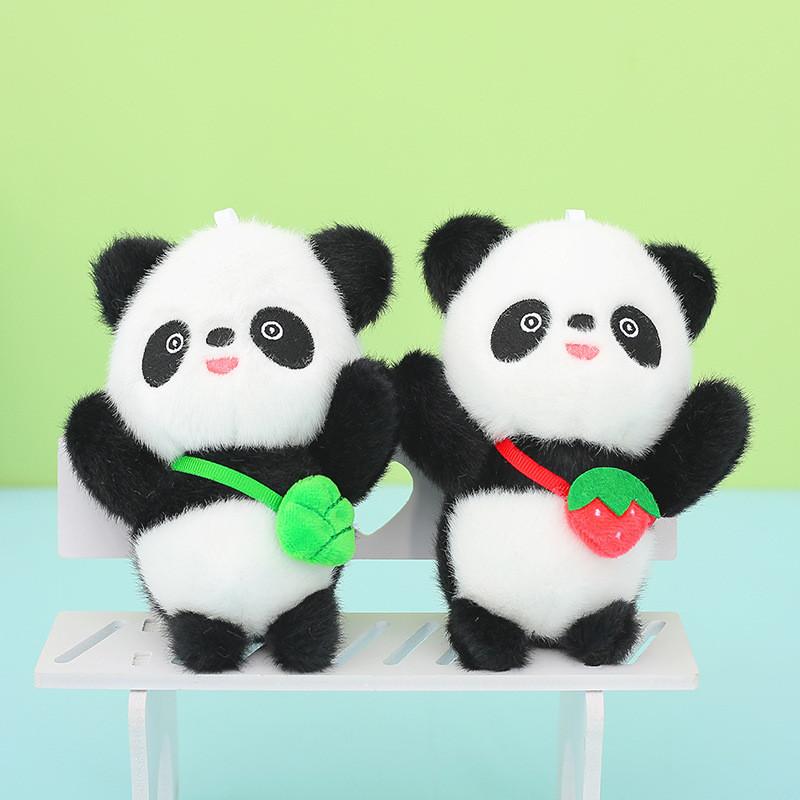 Adorable Panda Plush Keychain With Fruity Backpack Charm Premium Mink Fur Cute Animal Toy