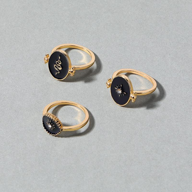 Vintage Simple Jewelry Disc with Diamonds, Starry Sun Stacked Ring Set, Snake-shaped Electroplated Women's Ring.