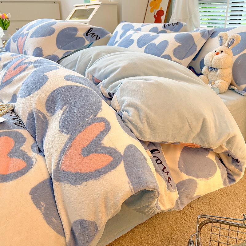 Зимнее молочное бархатное 4 предмета, скандинавское бархатное коралловое бархатное пододеяльник, фланелевая простыня, пододеяльник