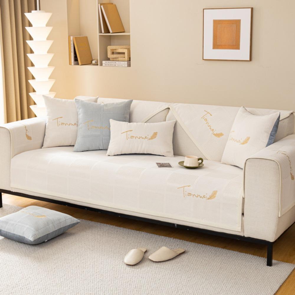 Winter Fluffy Sofa Protector Cover Modern Slip Resistant Thickened Beige Leather Couch Pad