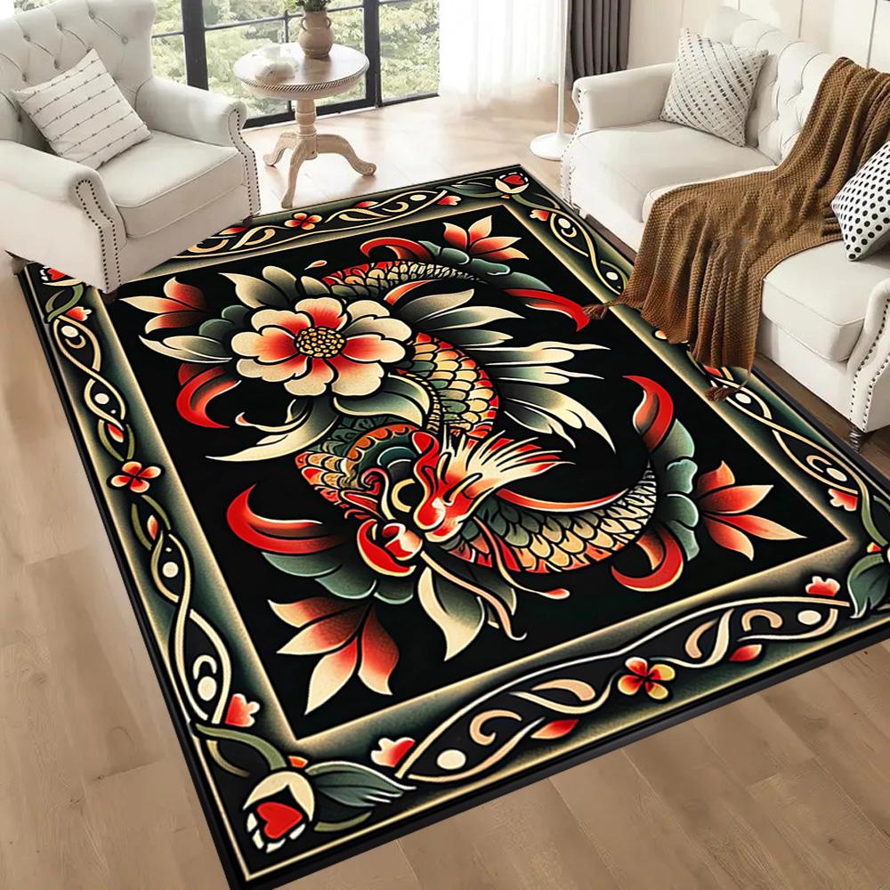 Tattoo Style 25 Floor Rug Office Rug Design for Foyer Dormitory Playrooms Balcony Antislip Carpet Office home decor
