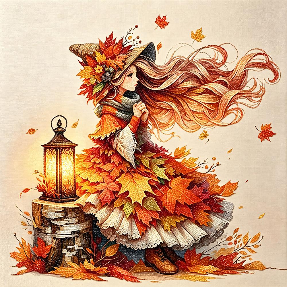 5D Diamond Painting Autumn Girl with Lantern Diamond Art DIY Craft Kit Home Wall Decor