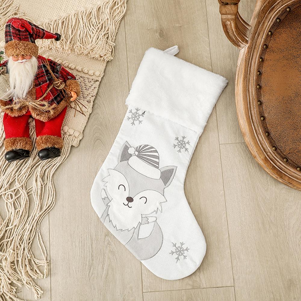 Wool Christmas Stockings 19-inch Fox White Soft Cuffs, Suitable for Family Holiday Christmas Party Decorations
