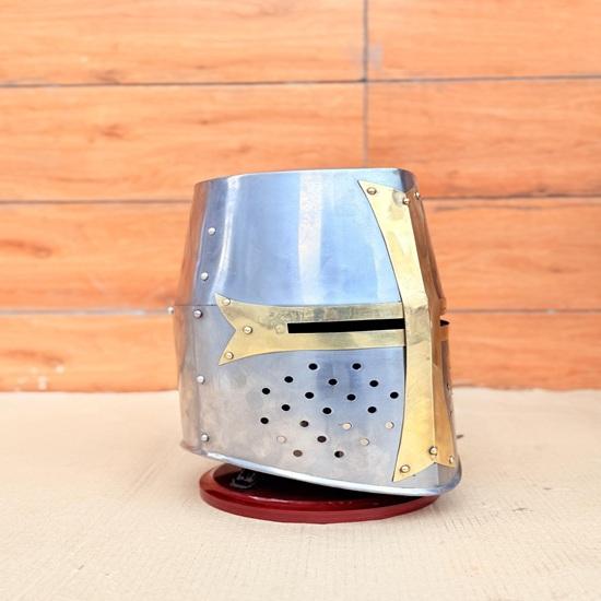 Templar Knight Crusader Helmet with Stand 18 Gauge Steel, Medieval Armor Best gift for Halloweena