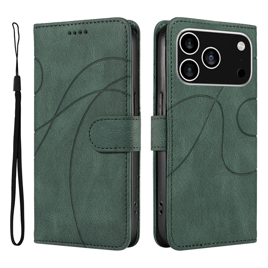For iPhone 17 Pro Wallet Case Leather Phone Cover Stand with Curved Line Design