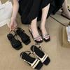 Spring and Summer Open-toed Retro One-word Buckle with Low-heeled Roman Shoes 2025 Women's Summer Simple Fashion Women's Sandals