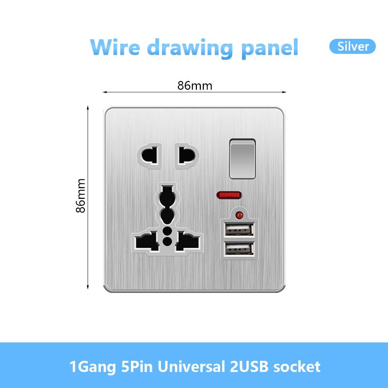Универсальная 5-контактная розетка, стандартная британская настенная розетка USB на 13 А, 3-контактная электрическая розетка 220 В со светодиодным индикатором