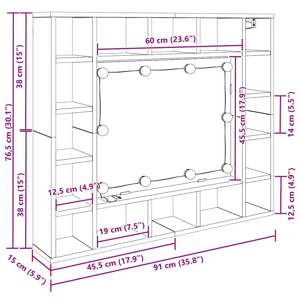 Mirror Cabinet with Shelf Black Oak Effect 91 x 15 x 76.5 cm