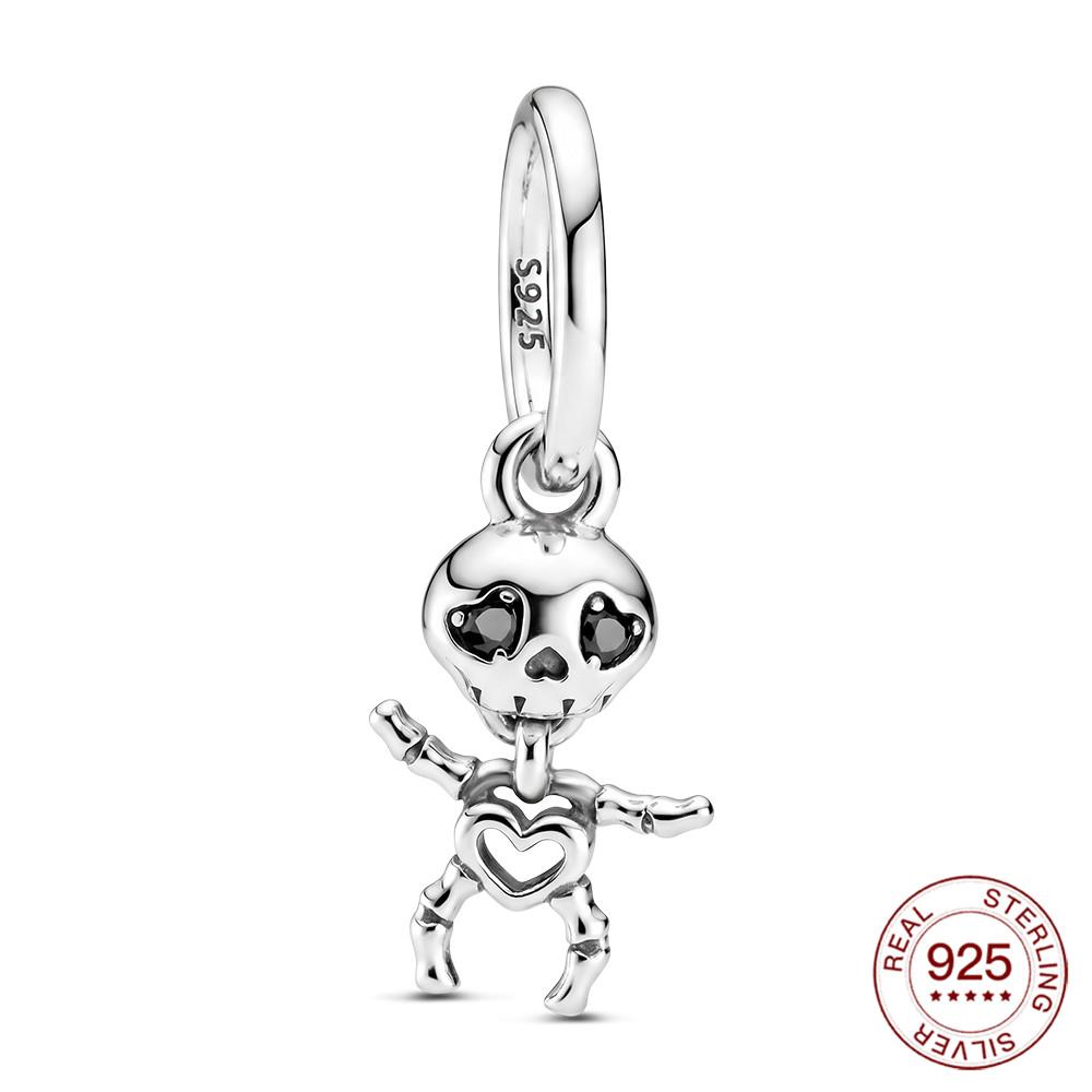 925 Sterling Silver Pendant Gun Black Skeleton Hand Heart Vampire Charms Fit Bracelet DIY Women Halloween Costume Jewelry 2026
