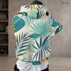 Men Plus Size Long Sleeve Drawstring Hoodie Tropical Floral Leaf Printed Pullover With Kangaroo Pocket