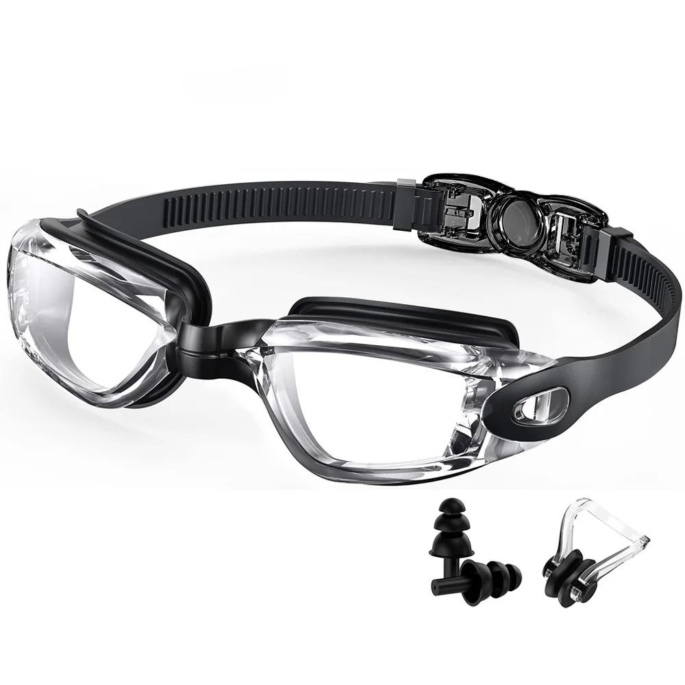 Очки для плавания Очки для плавания для взрослых с близорукостью Цельные беруши Гальваническое покрытие Противотуманные очки для плавания с высоким разрешением