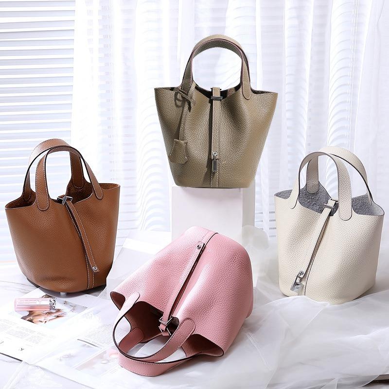 Vegetable Basket First Layer Cowhide Bucket Bag Women's Genuine Leather, Hand Carrying Versatile Work Commuter Women's High-end Handbag