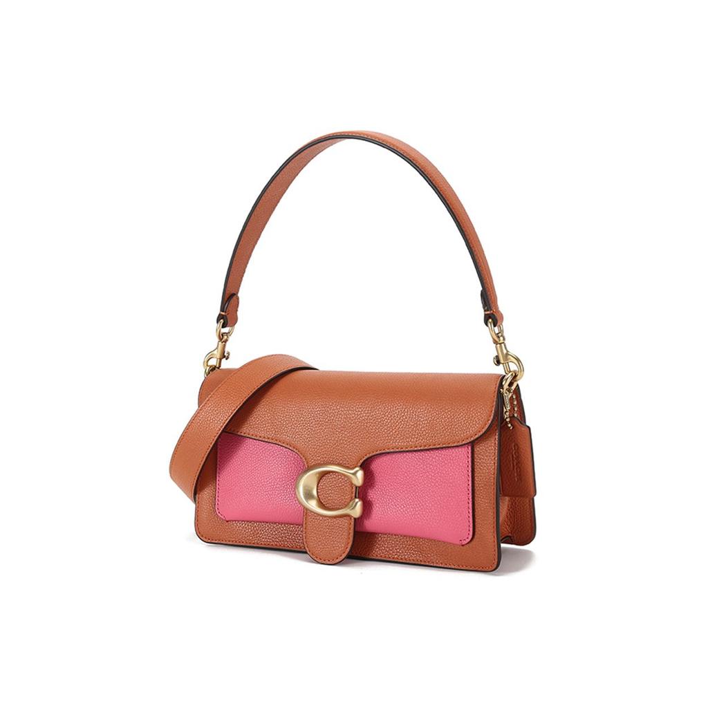 Coach Полосатая 26 Металлическая Кожаная Сумка на Плечо с Логотипом C Женская Сумка на Плечо Грязно-Оранжевая Арбузно-Красная 76105-B4MVZ