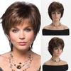 Synthetic Short Brown Old Lady Wig Fancy Granny Costume Set Glasses Hair Necklace 3 Pcs Christmas Halloween Women Wigs