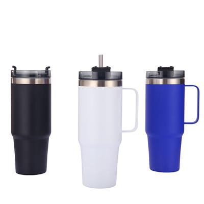 Нержавеющая сталь Ice Ba Cup Двойной вакуумный стаканчик Большая емкость с трубочкой с крышкой и ручкой Автомобильный стаканчик