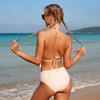 Новый купальник большого размера женский сексуальный бикини с лямкой через шею завязками сплит с оборками по краю купальник с высокой талией