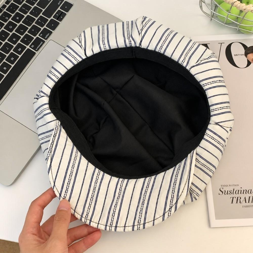 Striped Pattern Peaked Caps Soft Newsboy Cap Niche Style Painter Hat for Women