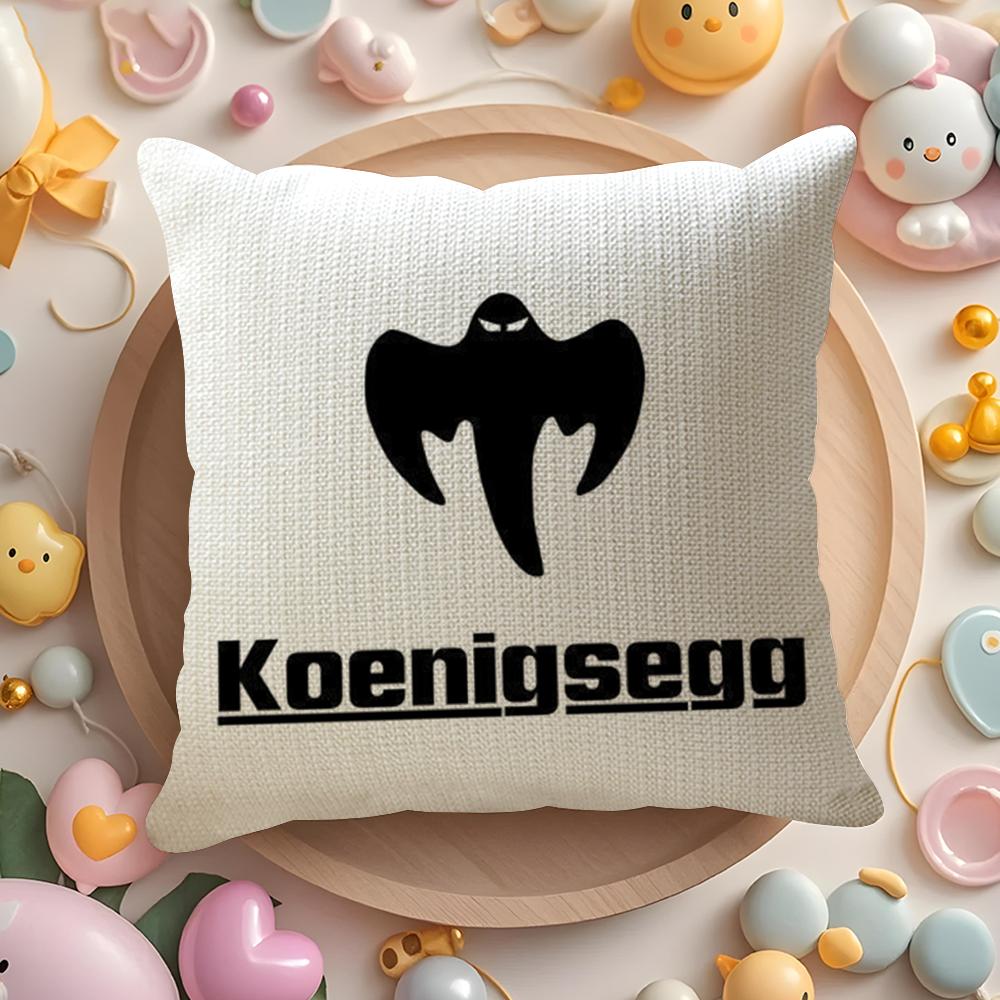 Чехол на подушку с логотипом роскошного автомобиля K-Koenigsegg, льняная органическая ткань, двусторонняя печать, дышащий чехол для подушки, декор для дивана и дома