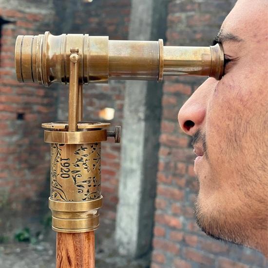 Гравированная латунная трость с телескопом-компасом направления наверху, трость-подзорная труба, 1920 год, Dollond London, викторианские трости, подарок ручной работы