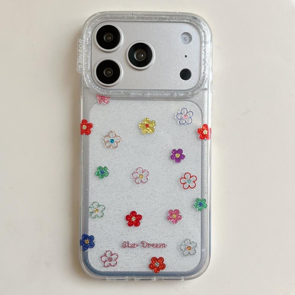 Korean ins style niche spring color flowers are suitable for Apple 17ProMax mobile phone case iphone15 new 16pro girl 17pro transparent fine flash