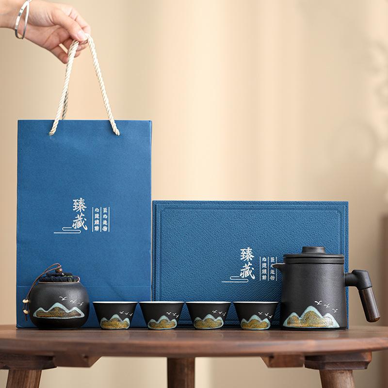 High-value coarse pottery Qingshan flying bird tea separation ceramic car express cup with filter portable business souvenir