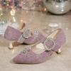 Fashion Fashion Studded Stiletto Single Shoes Summer New Pointed Toe Shallow Cloth Metal Buckle Non-slip High Heels