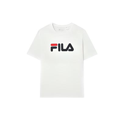 Fila Парные классические футболки с круглым вырезом и принтом логотипа, из хлопка с коротким рукавом, унисекс, белые F51U338199A-WT