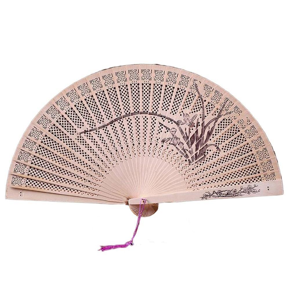 Сандаловое дерево окрашенный деревянный веер китайский стиль ретро складной веер подарочный полый резной складной веер