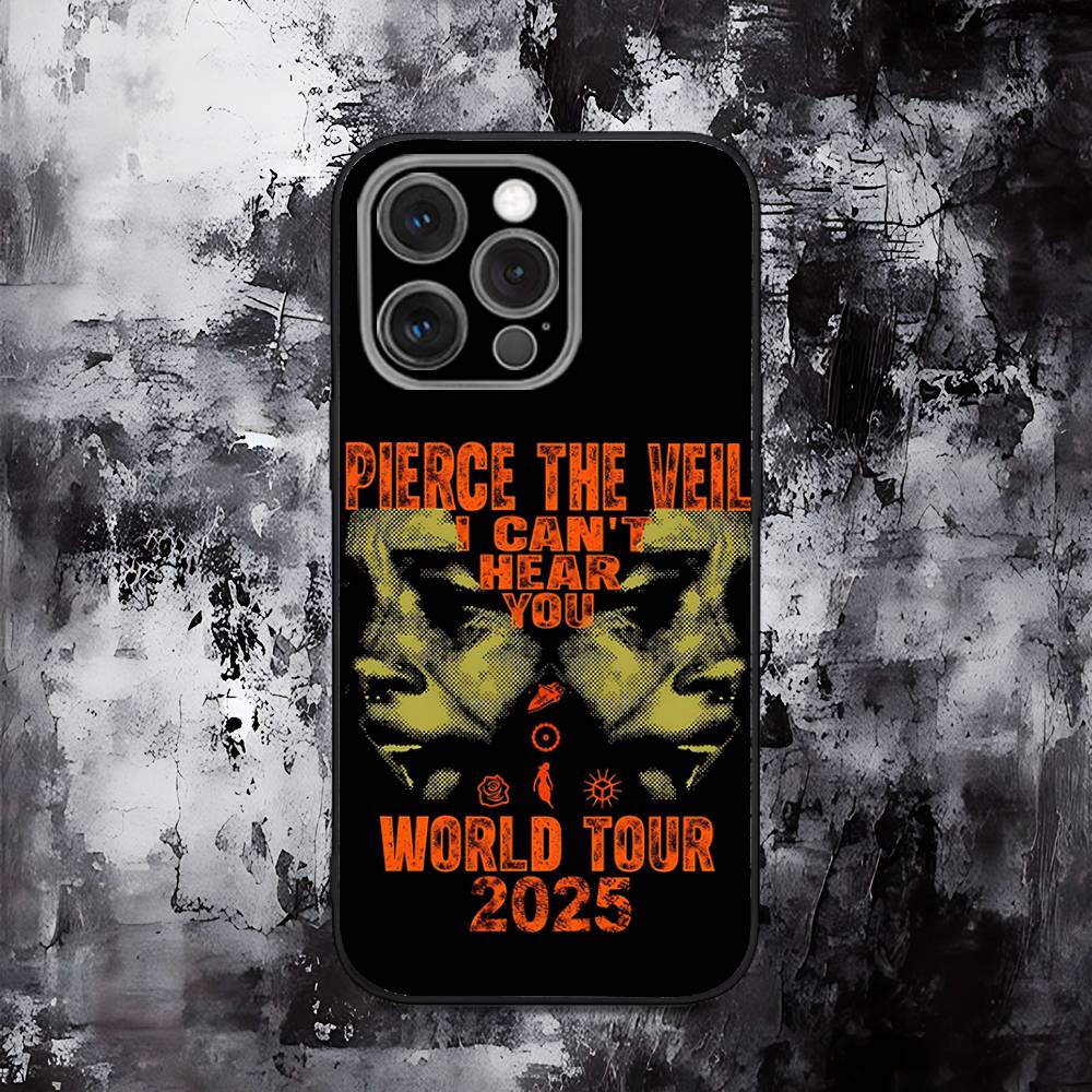 P-Pierce Veil I Can t Hear You World Phone Case For iPhone 16,15,14,13,12,11,Pro,Max,Plus,X,XS,SE,Mini,Soft Silicone Black Case