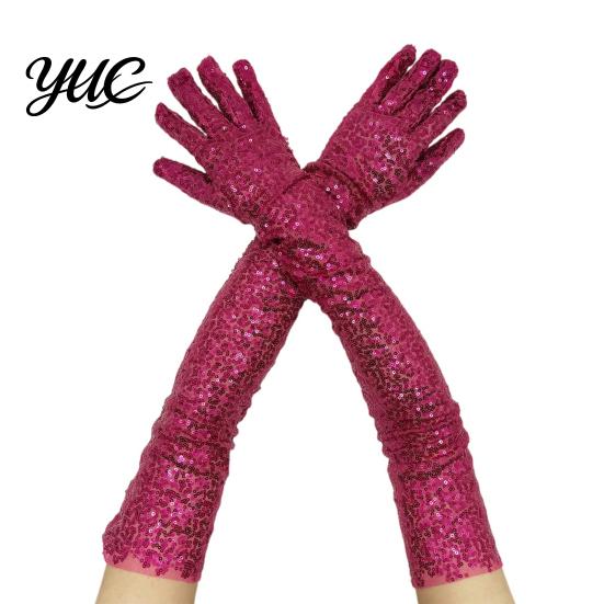 Dance Performance Gloves 1 Pair Sequin Reflective for Women, Stretchy Long Dress Opera Party Stage Prom Bar Costume Wedding Guest Accessories