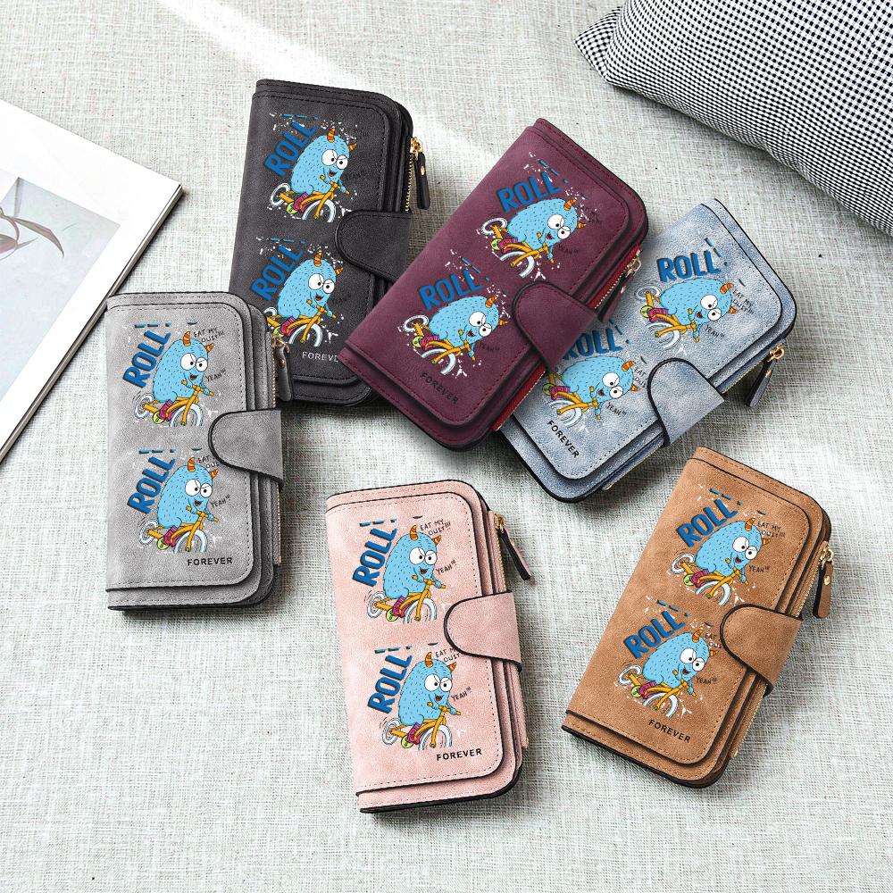 Cute Cartoon Monster Bifold Wallet Fashion PU Leather Long Purse Portable Card Holder Daily Use Casual Zipper Wallet