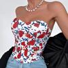 Women Bare Shoulder Y2K Crop Tops Printed Sleeveless Vest Woman Sexy Backless Slim Strapless Tank Tops Femme Fishbone Corset