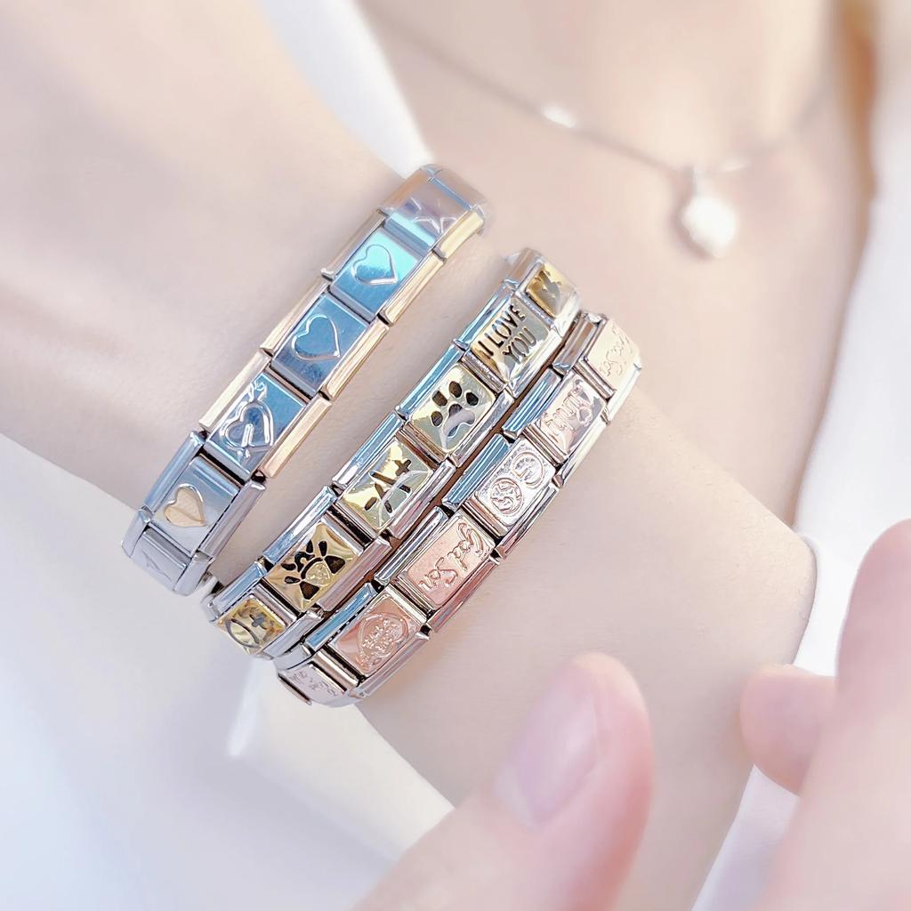 Hapiship Rose Lucky Dream Heart Jesus Lightning Police Italian Charm Links Fit 9mm Stainless Steel Bracelet Jewelry Making DJ043