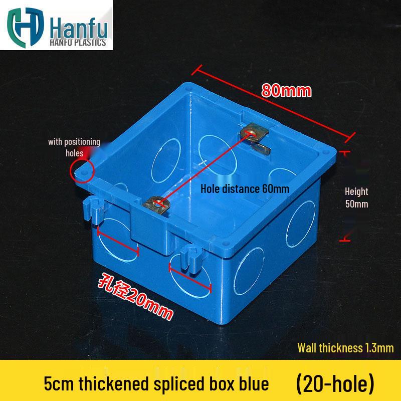 Утолщенная скрытая распределительная коробка типа 86, глубиной 50 мм, для сборки и электропроводки, Красный/Синий