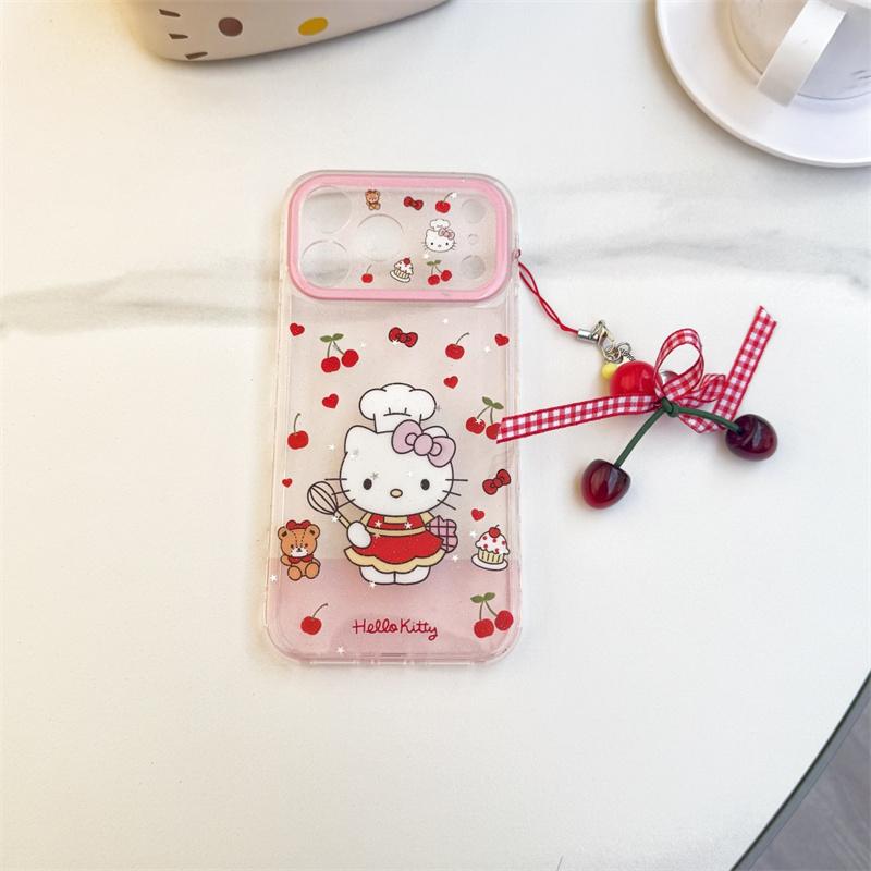 Hello Kitty My Melody Cherry Strawberry Clear Phone Case For iPhone 15 16 17 Pro Max INS Cute Large Window Shockproof Cover