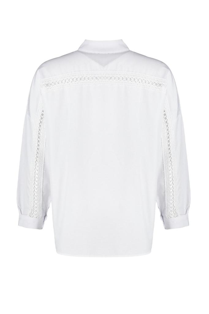 Женская рубашка больших размеров Тканая рубашка оверсайз с полосками на белых плечах