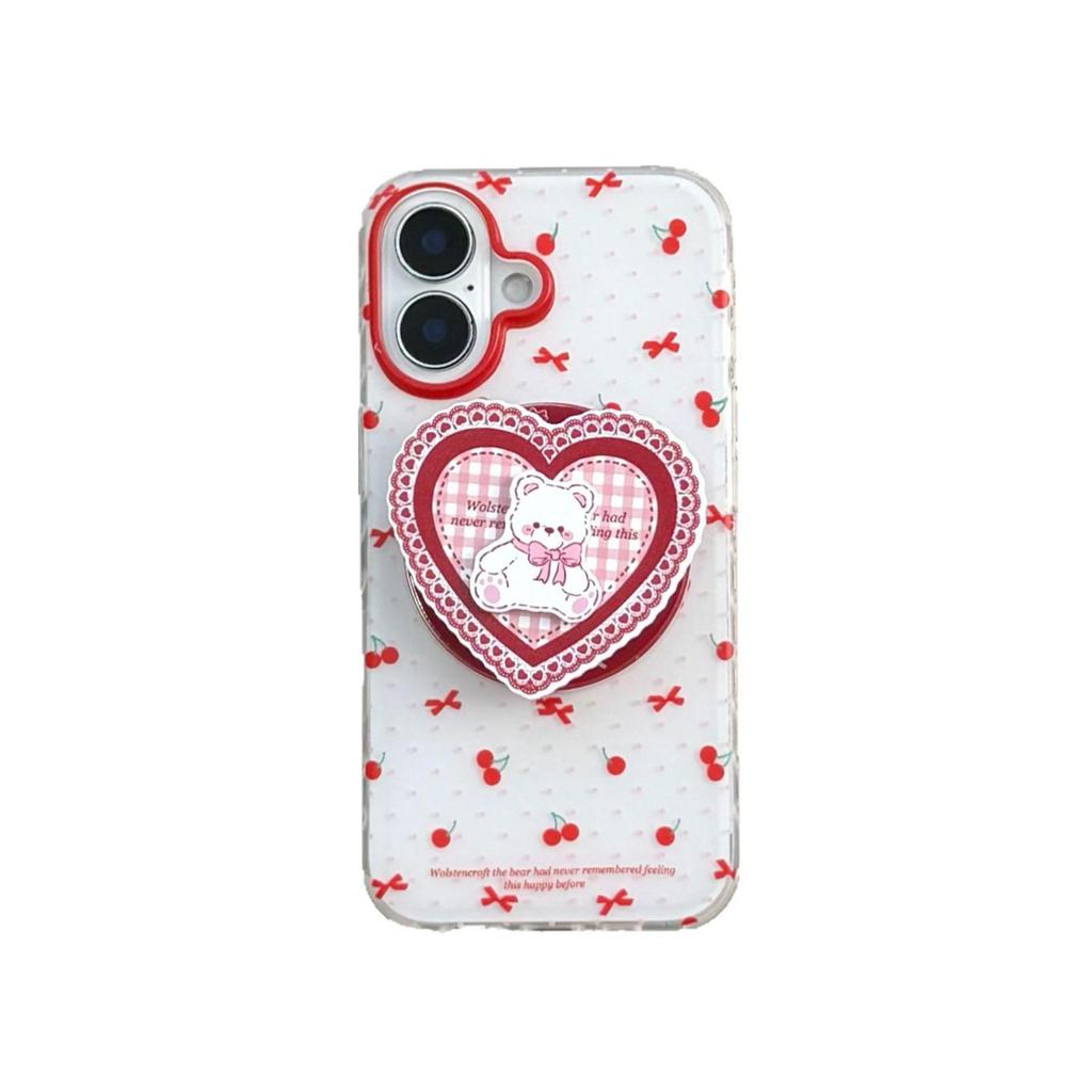 Милый Мультяшный Вишневый Медведь Яблоко Магнитный Чехол для iPhone 17 Pro Max/iPhone 16/15P/14