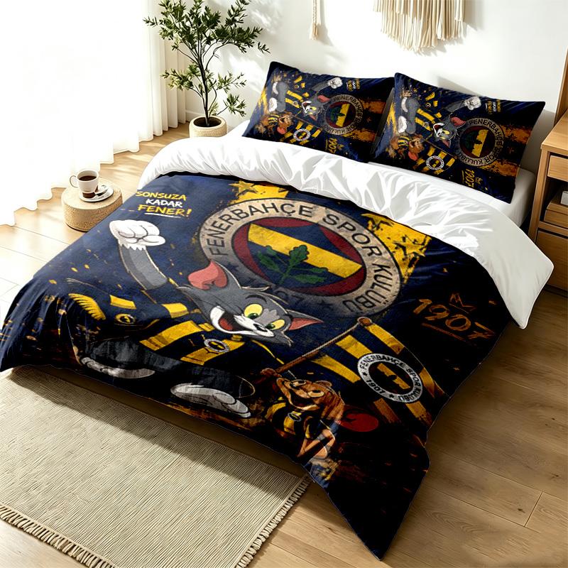 Fenerbahce 3pc Duvet Cover Set Simple Modern Bedding Set Wrinkle Resistant Soft Fabric All Season Use a perfect gift