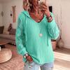 Women Hooded Lace Knitted Solid Color Hollow Out Long Sleeve Sweater Top