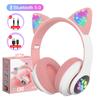 Flash LED Light Cute Cat Ear Wireless Headphones with Microphone, Bluetooth HIFI Stereo Headset Gamer for Kids Girls