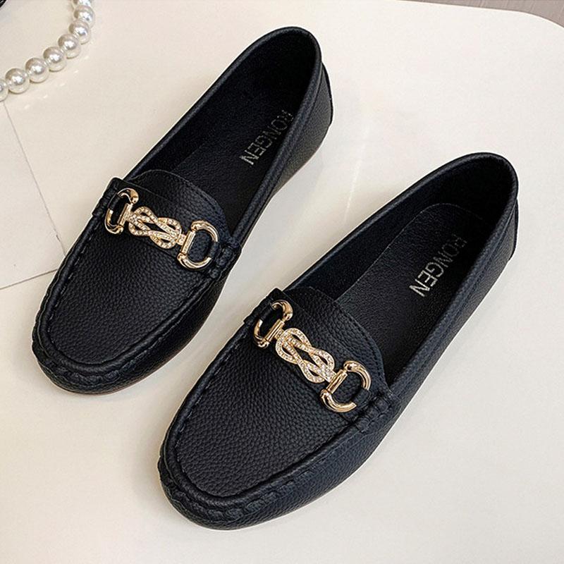 Женские новые туфли на плоской подошве, модные туфли со стразами и пряжкой, повседневные туфли на мягкой подошве, женские туфли-лоферы без застежек, удобная женская рабочая обувь