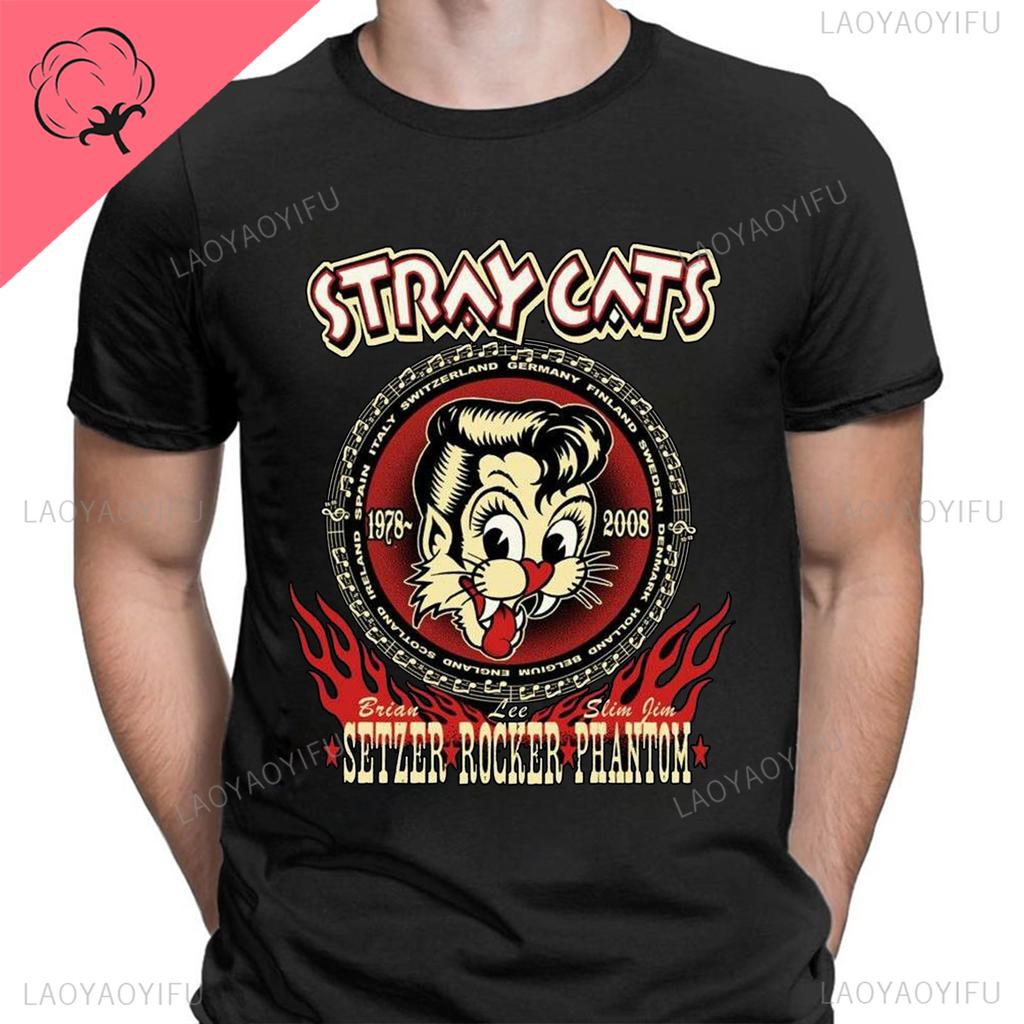 Stray Cats Рок Классические Футболки Американская Рокабилли Группа Фанат Хипстер Уличная Мода Дышащая Мальчик Девочка Мужчины Женщины Хлопковая Футболка
