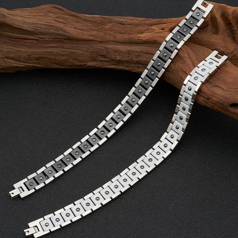 Браслет для лечения магнитными камнями для здоровья, мужские браслеты для облегчения боли при артрите и туннеля запястья, белые, черные керамические украшения