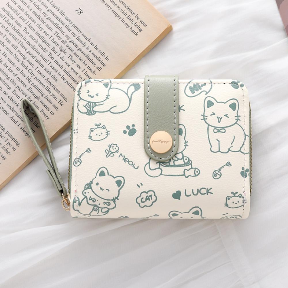 Водонепроницаемая короткая студенческая сумка для денег Кошельки на молнии из ПУ Хранение ключей Милый кошачий кошелек для девочек Студент