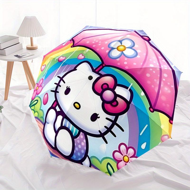 Автоматический складной зонт Hello Kitty Радужный с прочным железным каркасом, Портативный компактный дорожный зонт для всесезонного использования Вечеринки011