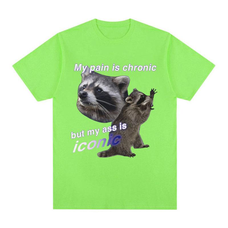 Забавная футболка «My Pain Is Chronic But My Ass Is Iconic Raccon Meme» Мужские хлопковые футболки с короткими рукавами Модные повседневные винтажные футболки