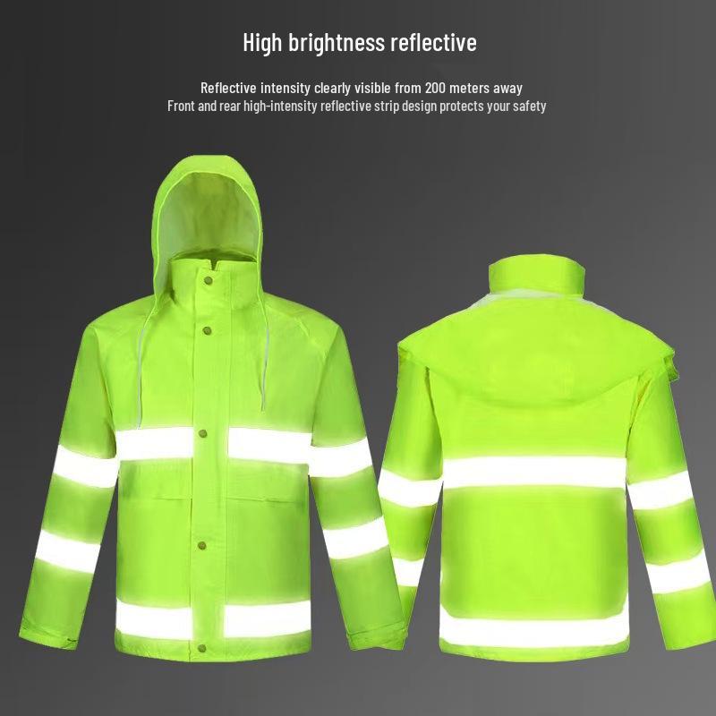 High Visibility Reflective Raincoat Set - 300D Oxford Cloth, Split Design for Outdoor Traffic, Duty, and Rescue Use