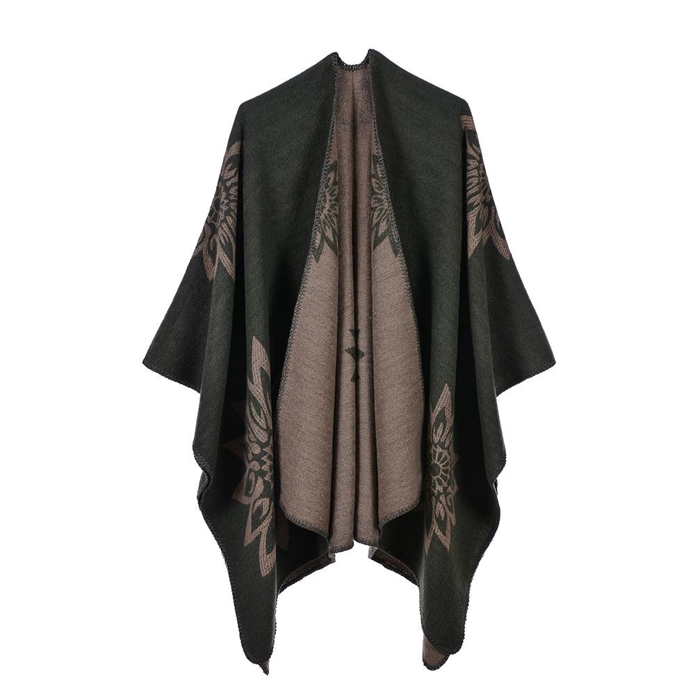 Ponchos Coat Cashmere Scarves Women Winter Warm Shawls And Wraps Pashmina Thick Capes Blanket Femme Scarf